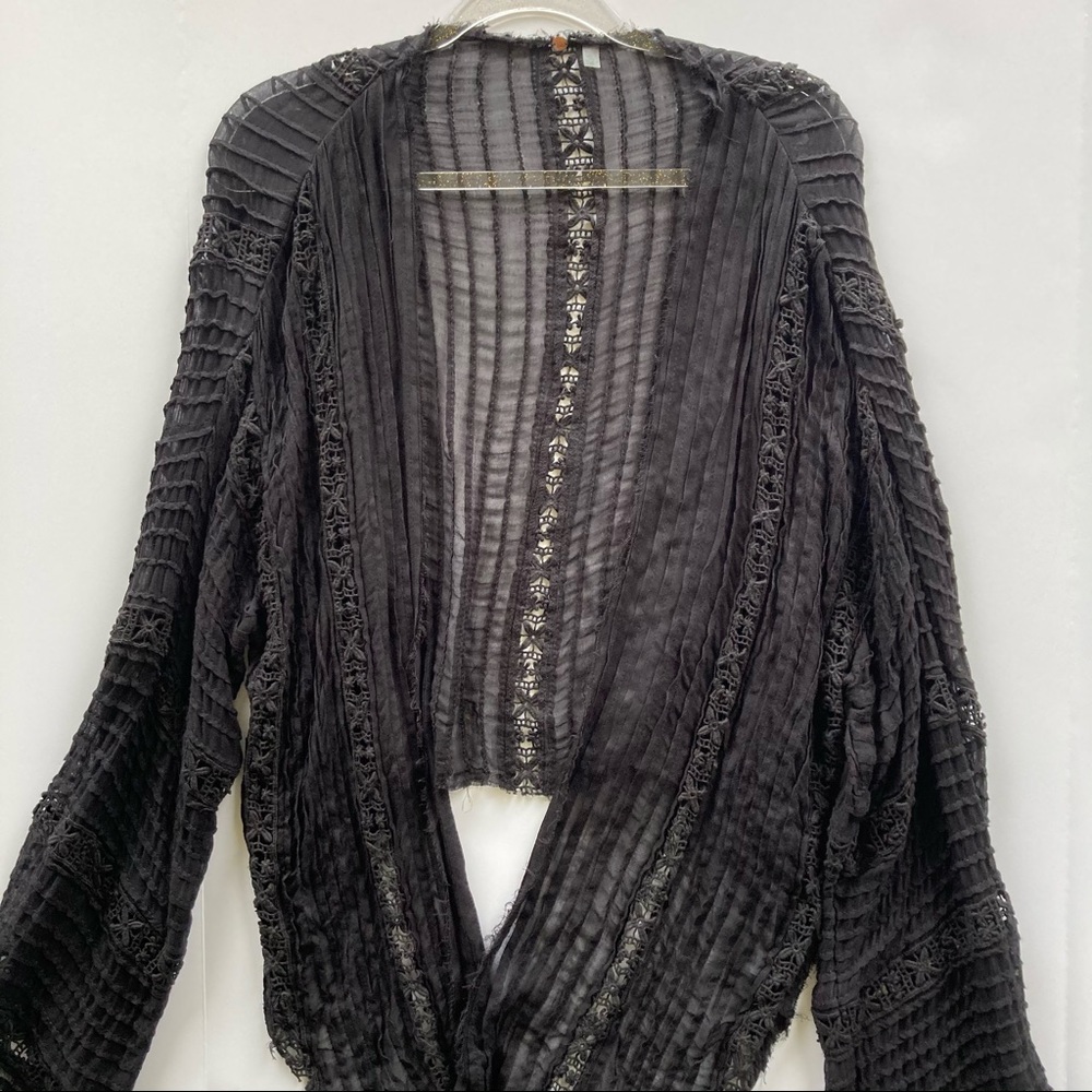 Free People Black Sheer Tie-Front Bell Sleeve Top - Picture 5 of 11